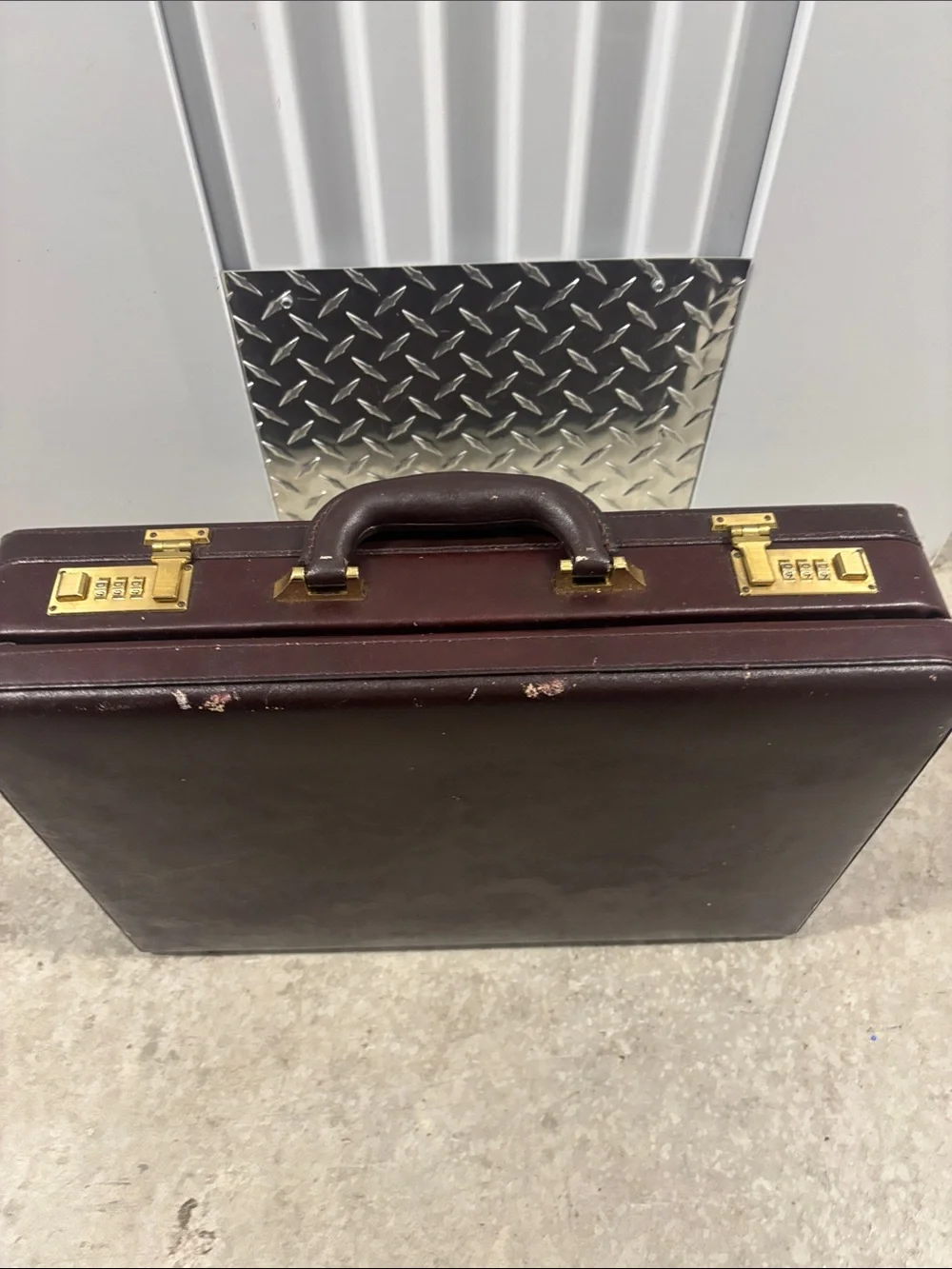 Men's Classic Burgundy Leather Briefcase with Gold Hardware